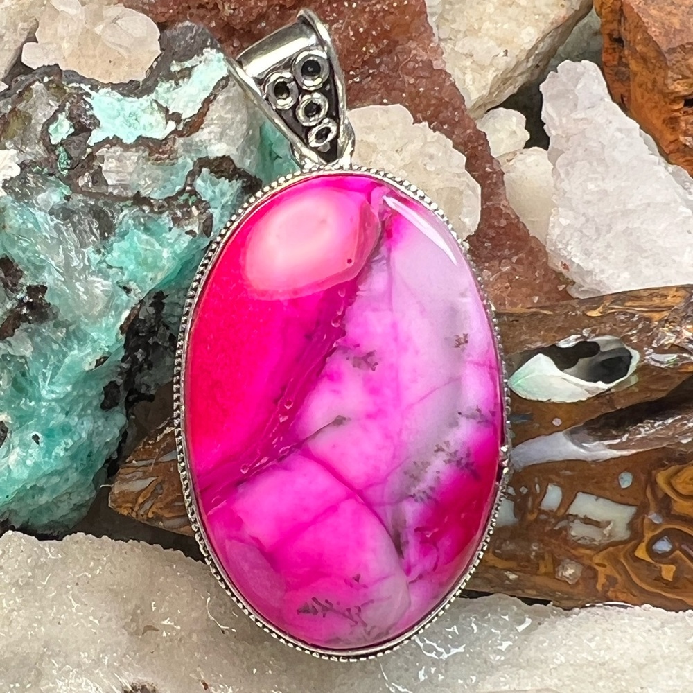 Hot pink dendrite opal pendant